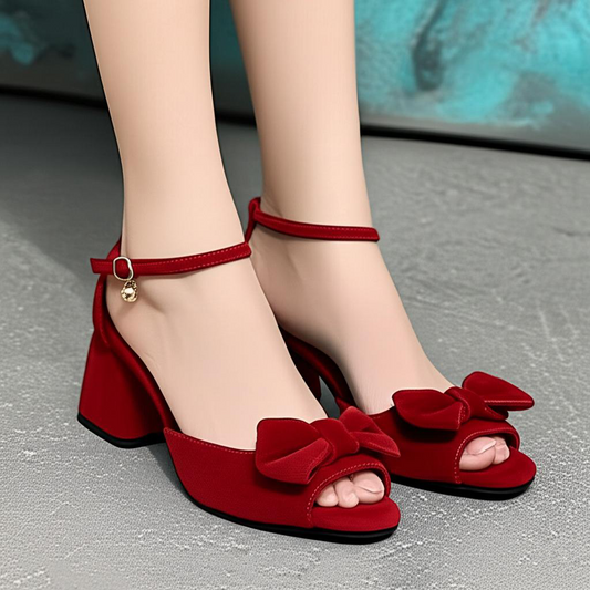Bow Embellished Block Heel Sandals