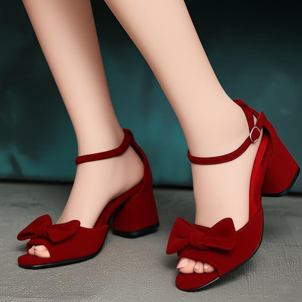 Bow Embellished Block Heel Sandals