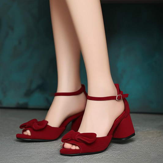 Bow Embellished Block Heel Sandals