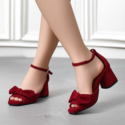 Bow Embellished Block Heel Sandals