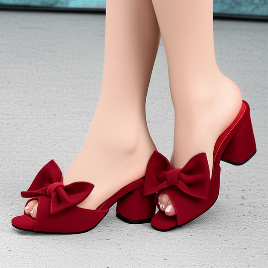 Bow Embellished Block Heel Mules
