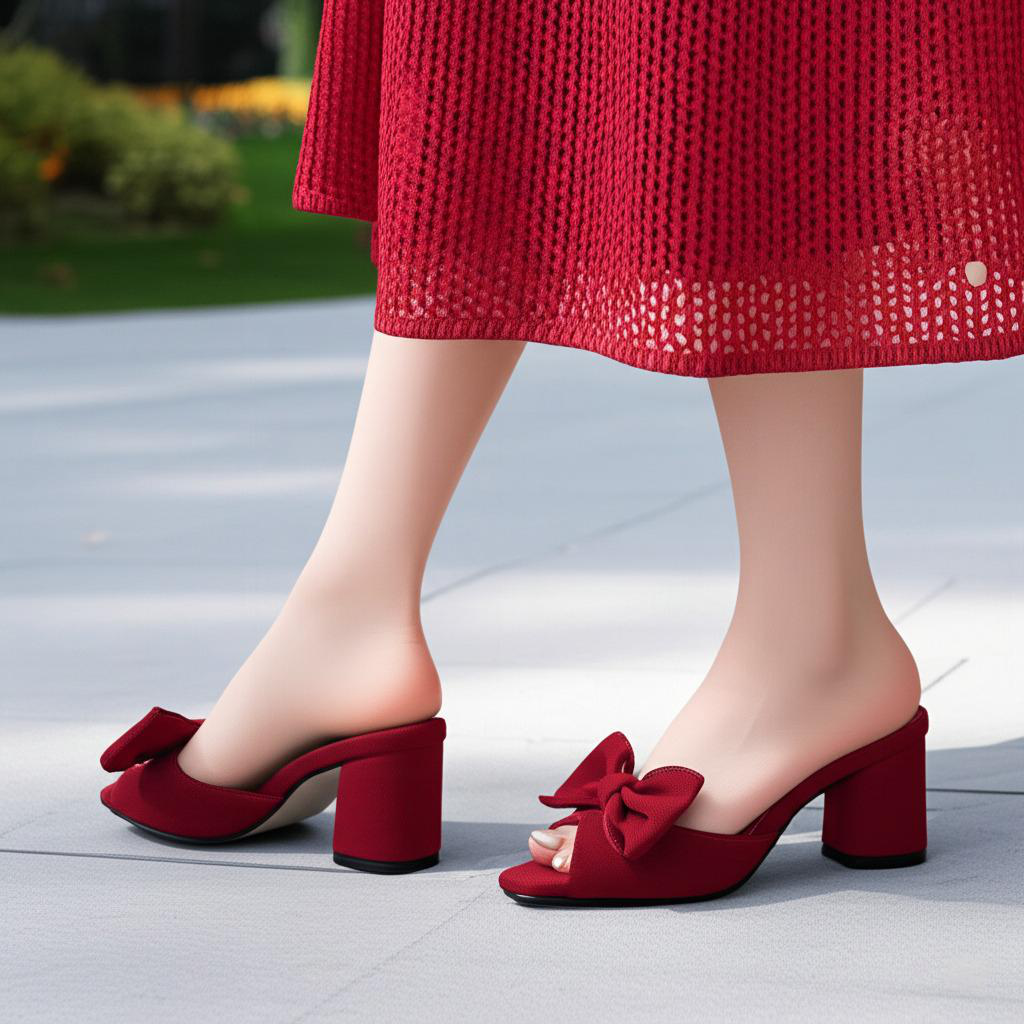 Bow Embellished Block Heel Mules
