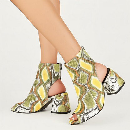 Peep Toe Block Heel Ankle Boots