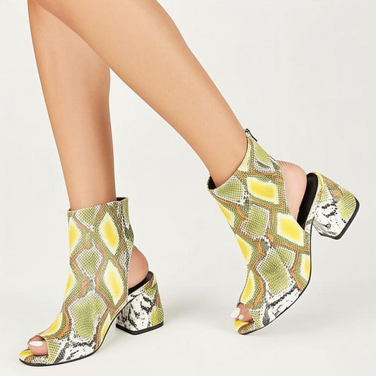 Peep Toe Block Heel Ankle Boots