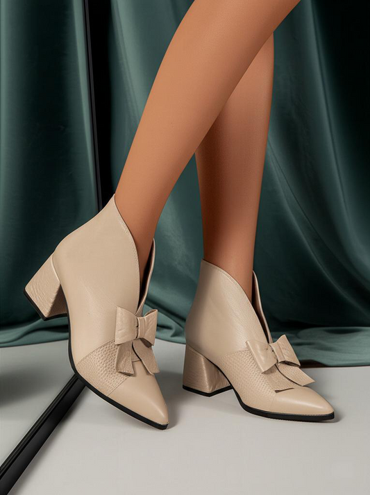 Bow Accent Block Heel Ankle Boots