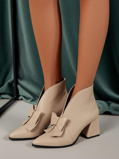 Bow Accent Block Heel Ankle Boots