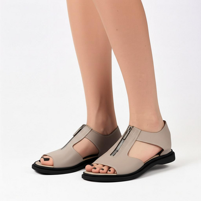 Zipper Accent Open Toe Sandals