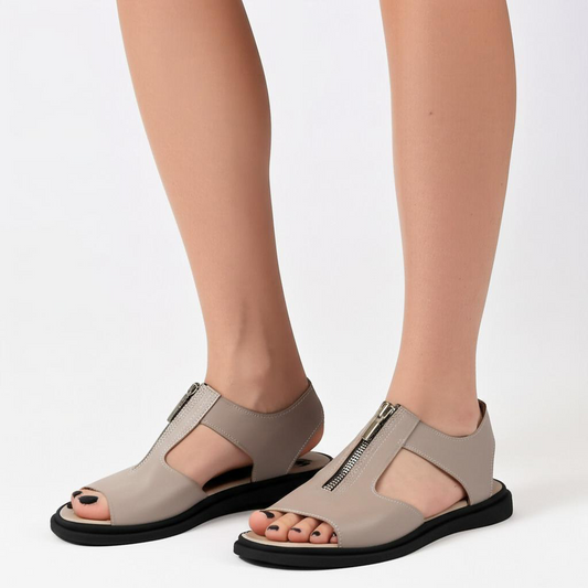 Zipper Accent Open Toe Sandals