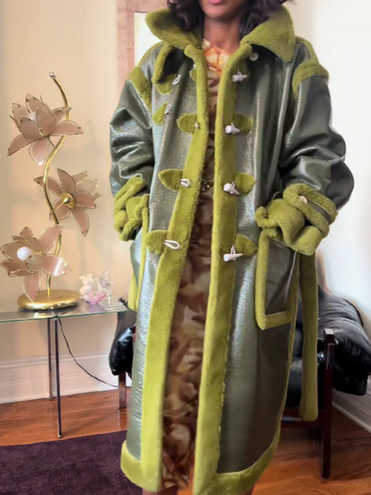 Leather Plush Trim Coat