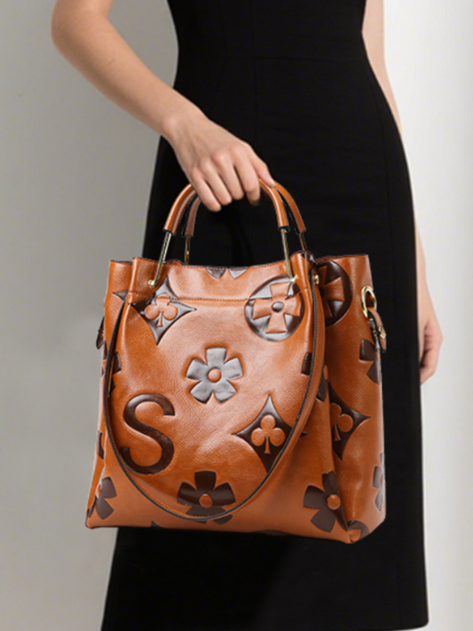 Floral-Embossed Leather Bag