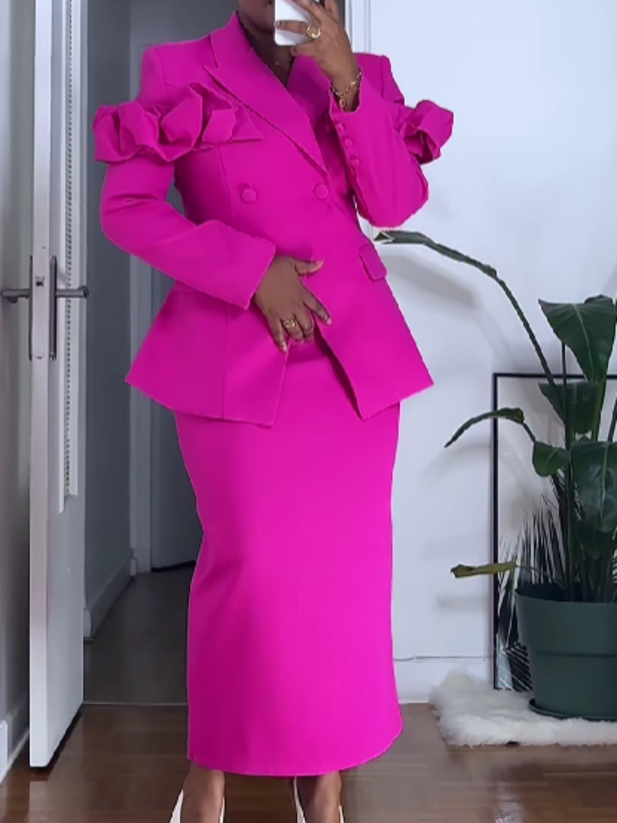 Solid Color Split Straight Skirt Set