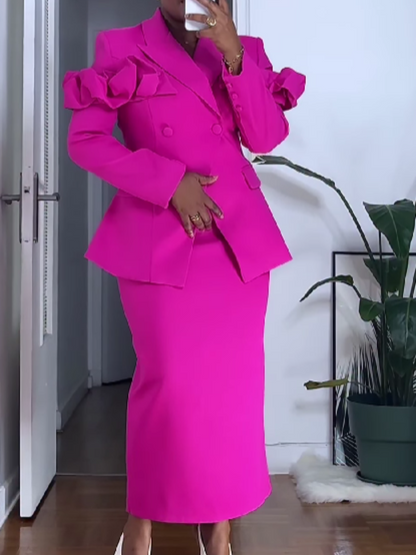 Solid Color Split Straight Skirt Set