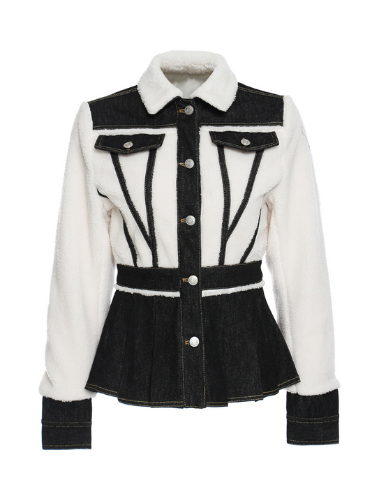 Lambskin-Patchwork Denim Jacket