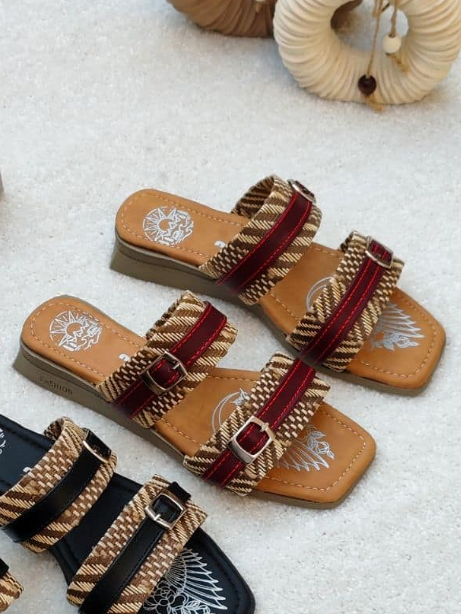 Leather Double-Button Flat Sandals