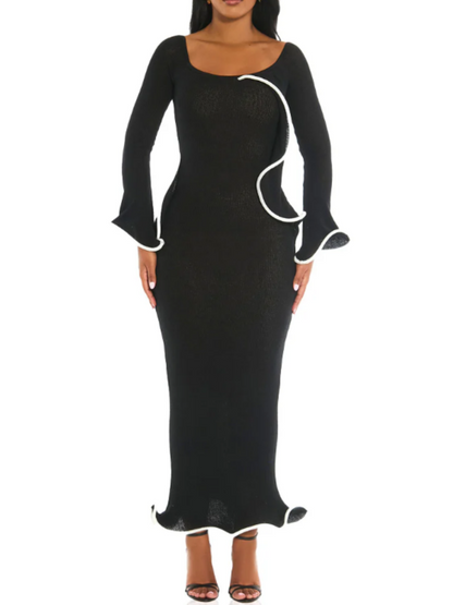 White Stretch-knit Piping Dress