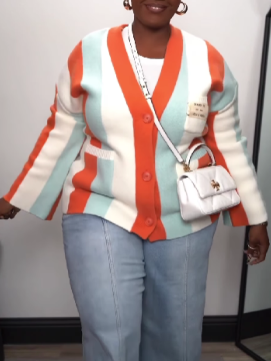 Contrast Bohemian Striped Knit Cardigan