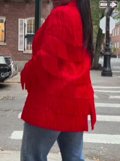 Laminated Fringed Blazer