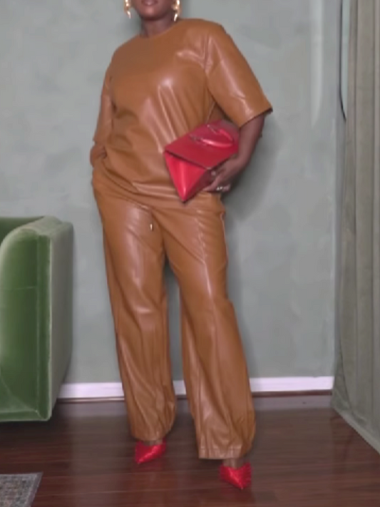 Leather Loose Pants Suit