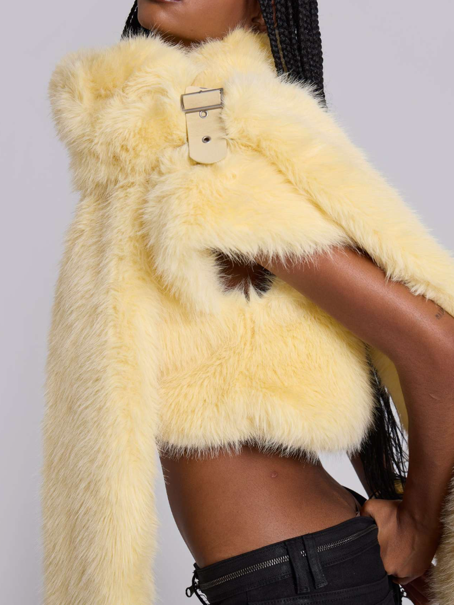 Removable Faux Fur Cape Sleeveless Jacket
