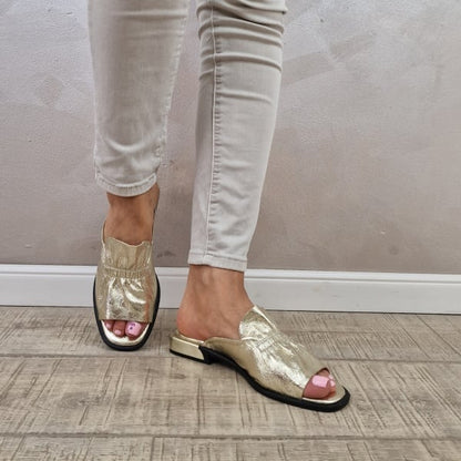 Metallic Peep Toe Mules
