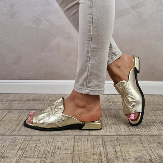 Metallic Peep Toe Mules